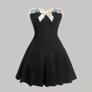 SHEIN Strapless Black Dress with Cream Details